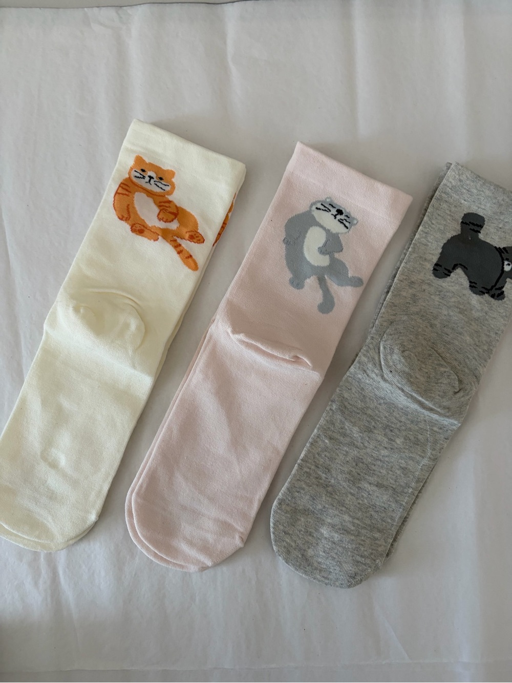 Classic Cat Crew Socks - Ivory, Pink & Gray